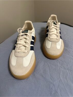 adidas Women’s Cream and Navy Gum-Soled Sneakers